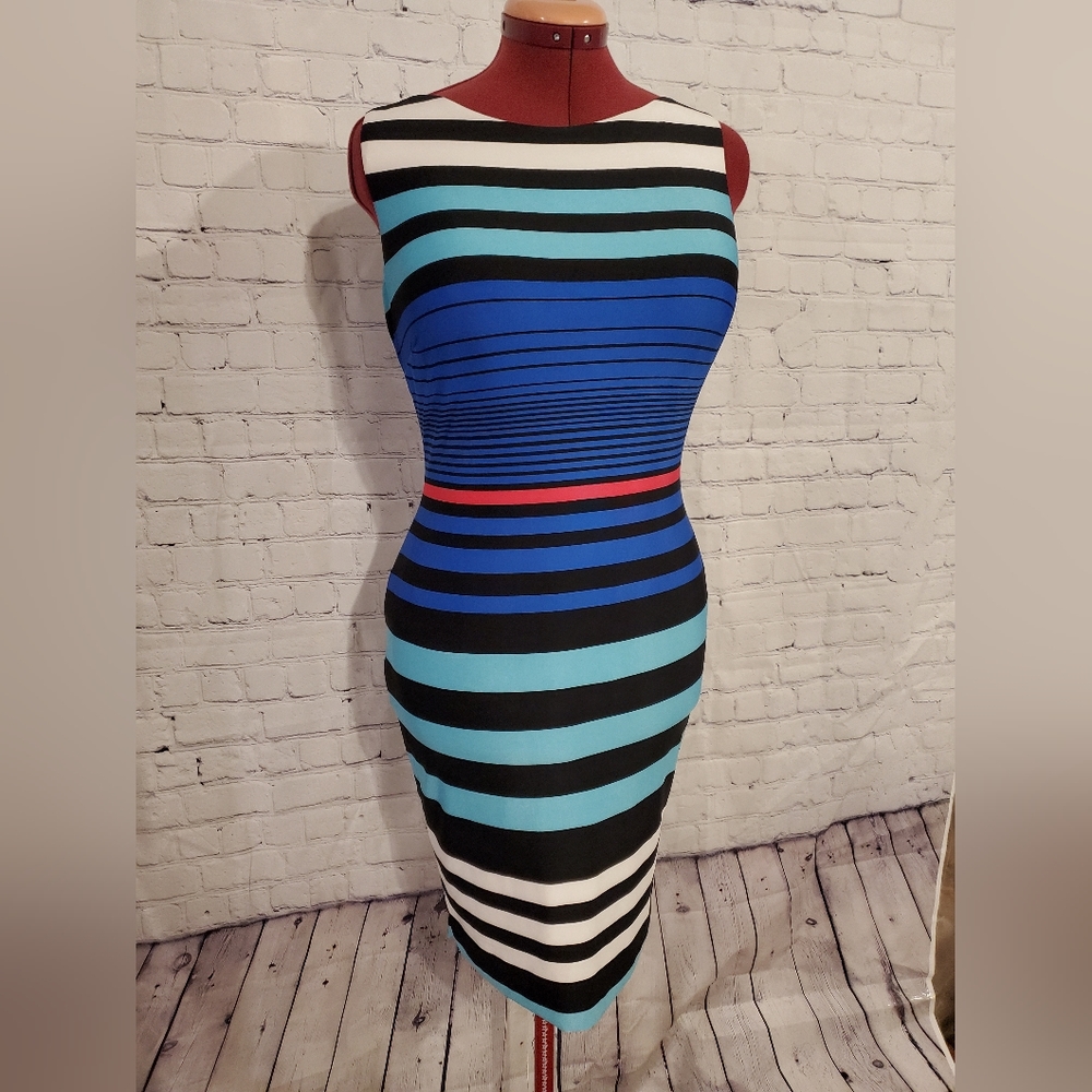 Cache Bodycon Dress, Fully Lined Striped Fits Size 14